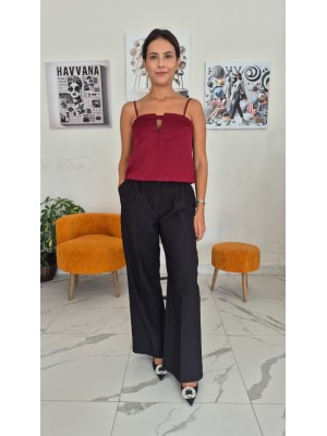 Bordo Renk Koton Kumaş İp Askılı Gömlek