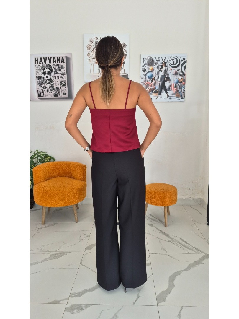 Bordo Renk Koton Kumaş İp Askılı Gömlek
