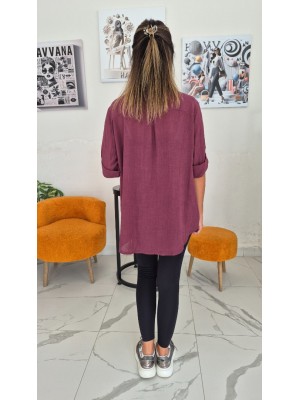 Bordo Renk Pul İşleme Detaylı Premium Keten Kumaş Gömlek Bordo Renk Pul İşleme Detaylı Premium Keten Kumaş Gömlek