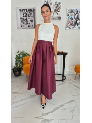 Bordo Renk Cepli Premium İthal Tafta Kumaş Etek