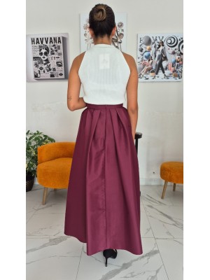 Bordo Renk Cepli Premium İthal Tafta Kumaş Etek