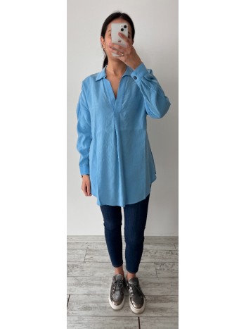 Mavi Renk Oversize Kesim Krinkıl Kumaş Gömlek