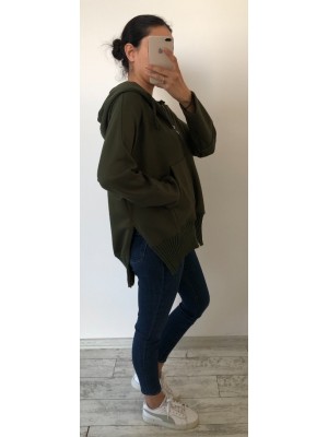 Haki Yeşili Renk Fermuarlı Modal Kumaş Sweatshirt