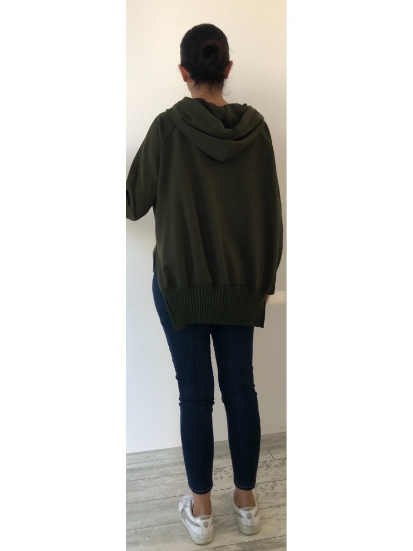 Haki Yeşili Renk Fermuarlı Modal Kumaş Sweatshirt