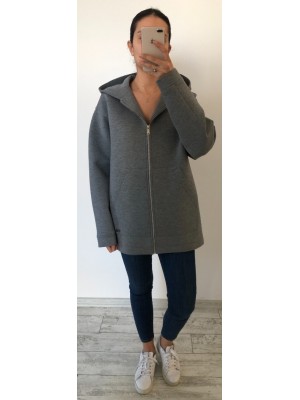 Gri Renk Kapüşonlu Fermuarlı Sweatshirt