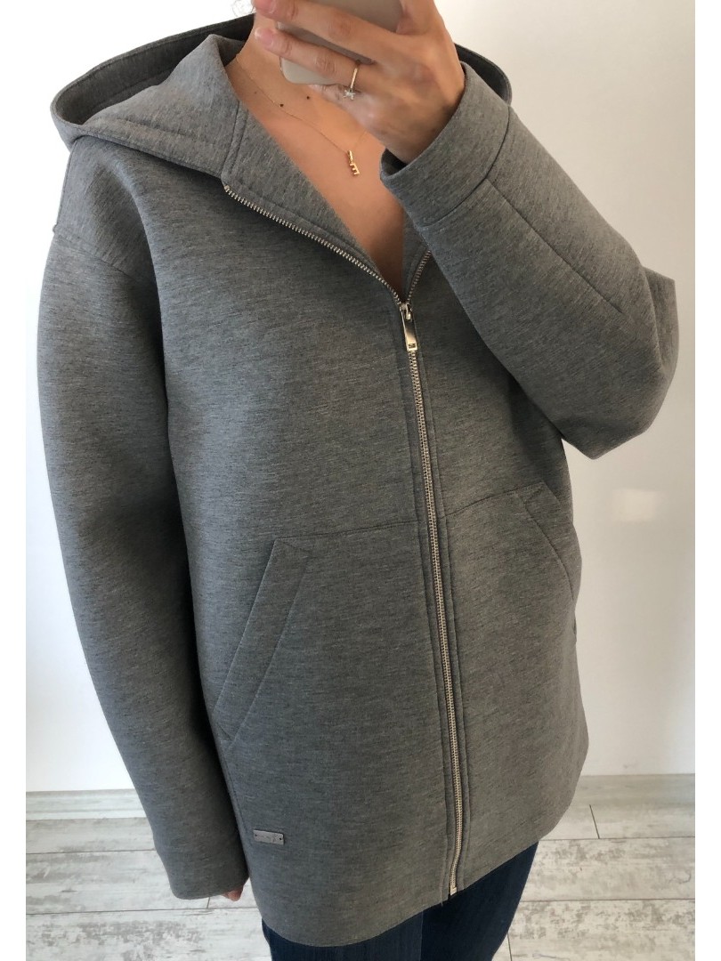 Gri Renk Kapüşonlu Fermuarlı Sweatshirt