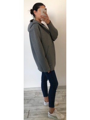 Gri Renk Kapüşonlu Fermuarlı Sweatshirt