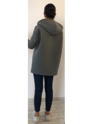 Gri Renk Kapüşonlu Fermuarlı Sweatshirt