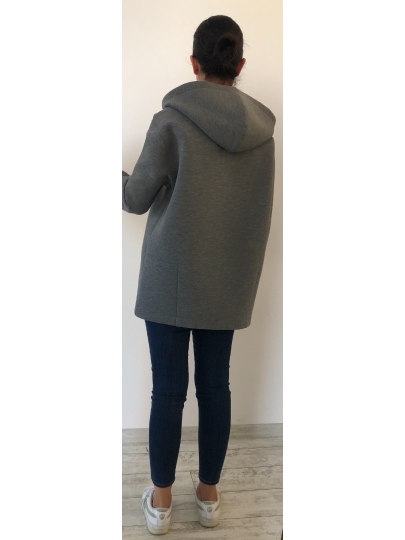 Gri Renk Kapüşonlu Fermuarlı Sweatshirt