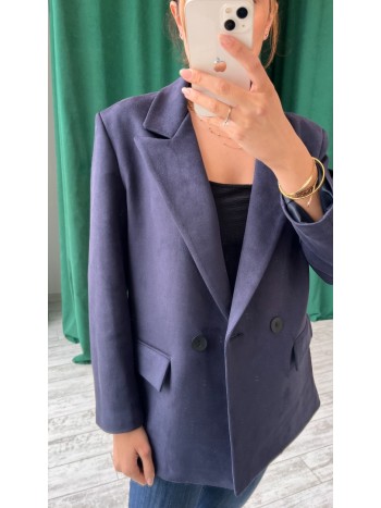 Lacivert Renk Düğmeli Süet Blazer Ceket Lacivert Renk Düğmeli Süet Blazer Ceket
