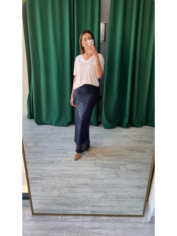 Lacivert Renk Payetli Tam Boy Astarlı Etek