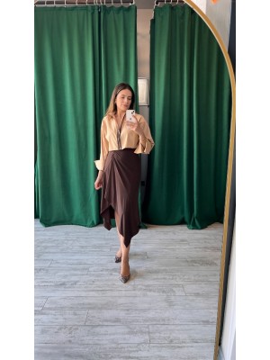 Sütlü Kahve Renk Fermuarlı Crop Gömlek